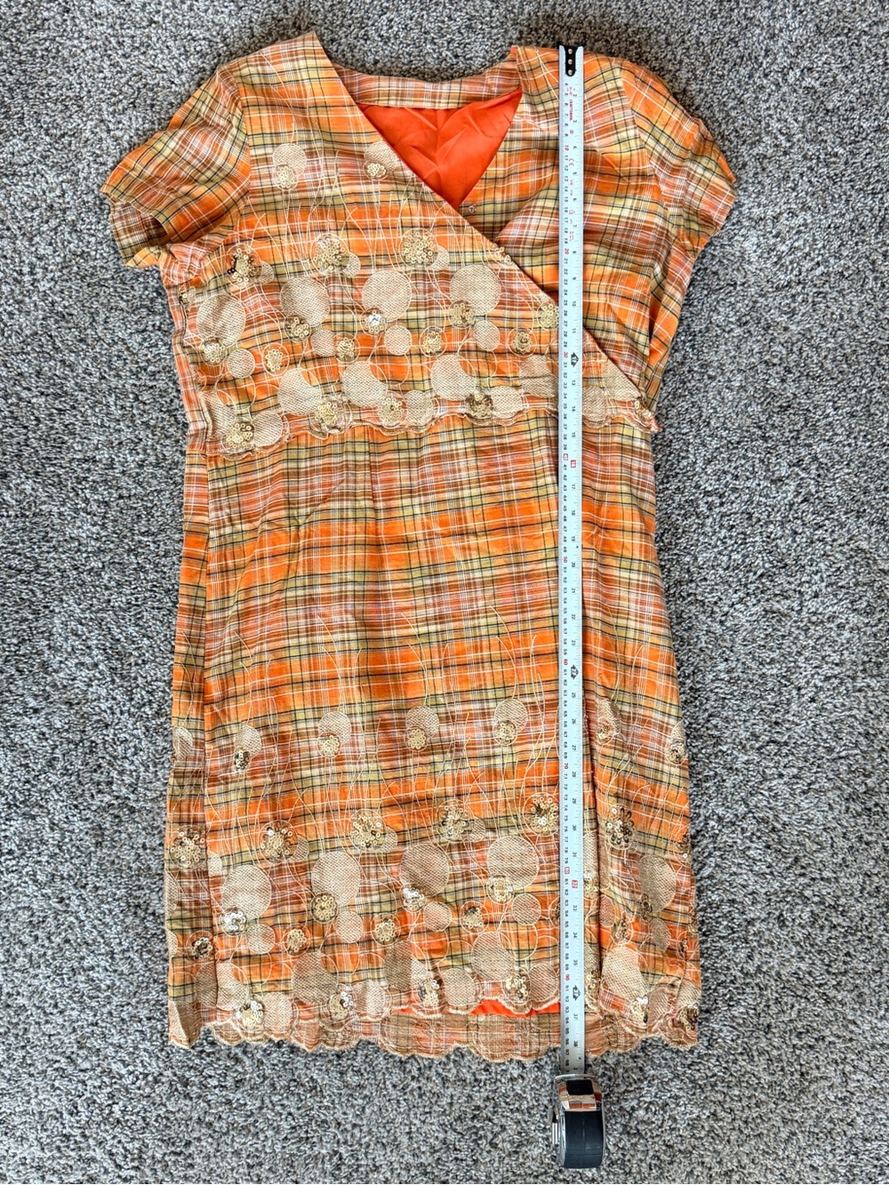 Women’s Cozy Autumn Orange Plaid Lace-Trim Dress - Picture 6 of 6